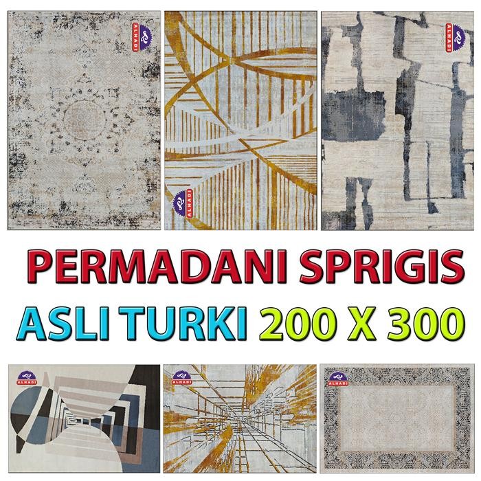 Alhadi Karpet SPRIS Turki 200 x 300 cm Tebal 7mm Permadani Lantai Lembut Empuk Abstrak Moderen