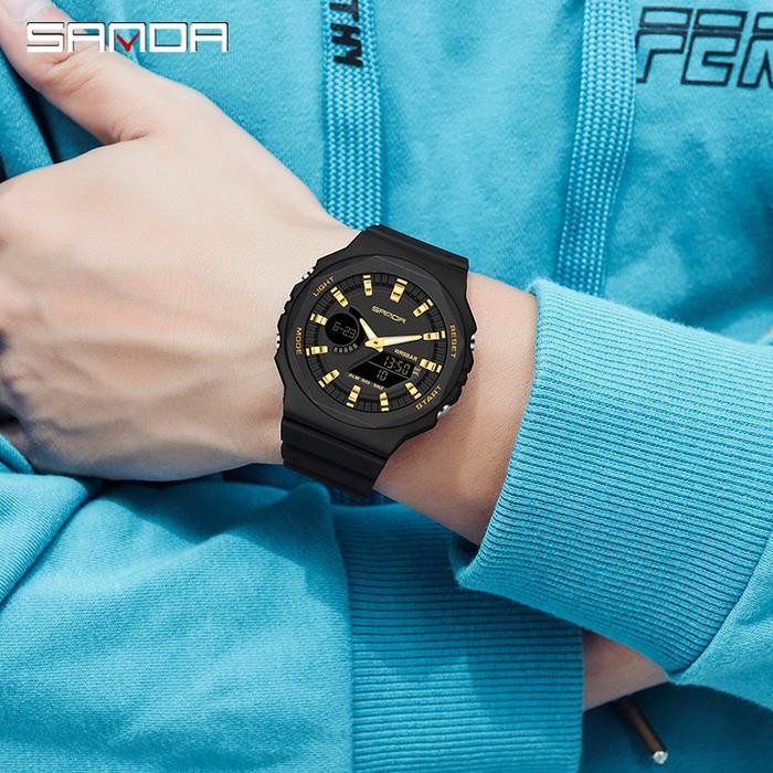 Sanda 6016 Jam Tangan Elektronik Unisex Multifungsi Kasual Fashion Baru Jam Tangan Olahraga Tahan
