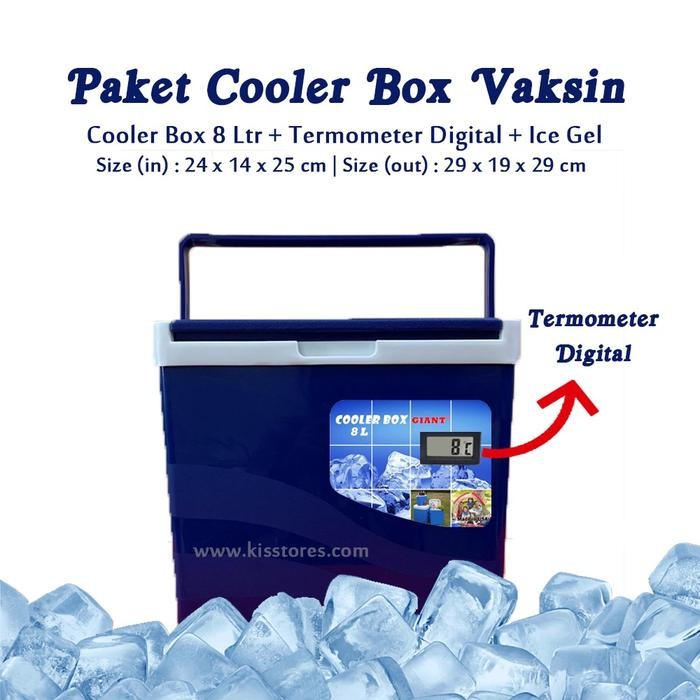 Cooler box Giant 8 liter + thermometer digital/ cooler box vaksin Kode 1199