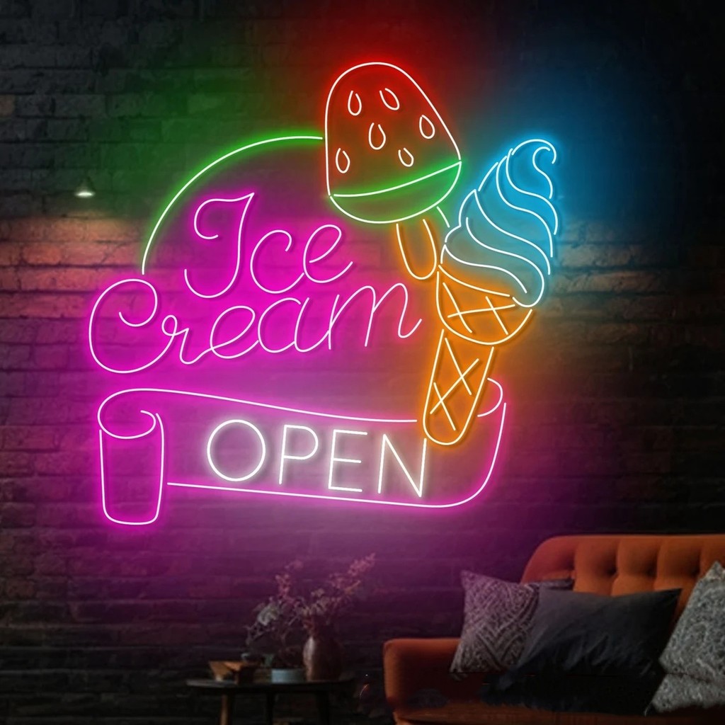Ice Cream Open Neon Sign Ice Cream Neon Sign Ice Cream Store Wall Art Decor