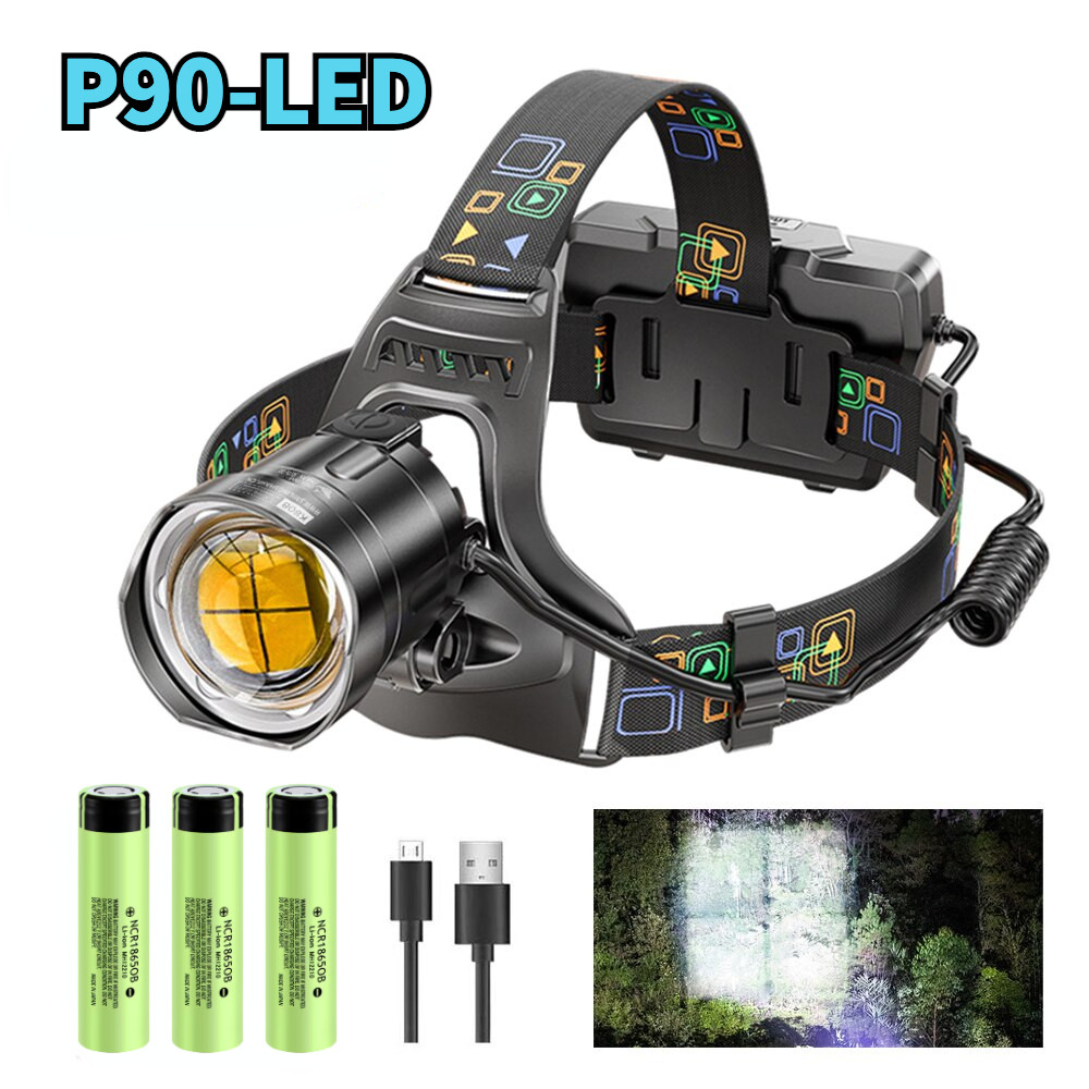 IMPORT Super Bright XHP90/50 Led Headlamp Zoomable USB Rechargeable Headlight Power Display Suitable