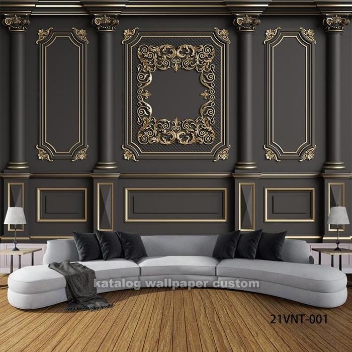 Wallpaper Custom Mural Moulding Pilar Mediterania Mewah 3D Effect