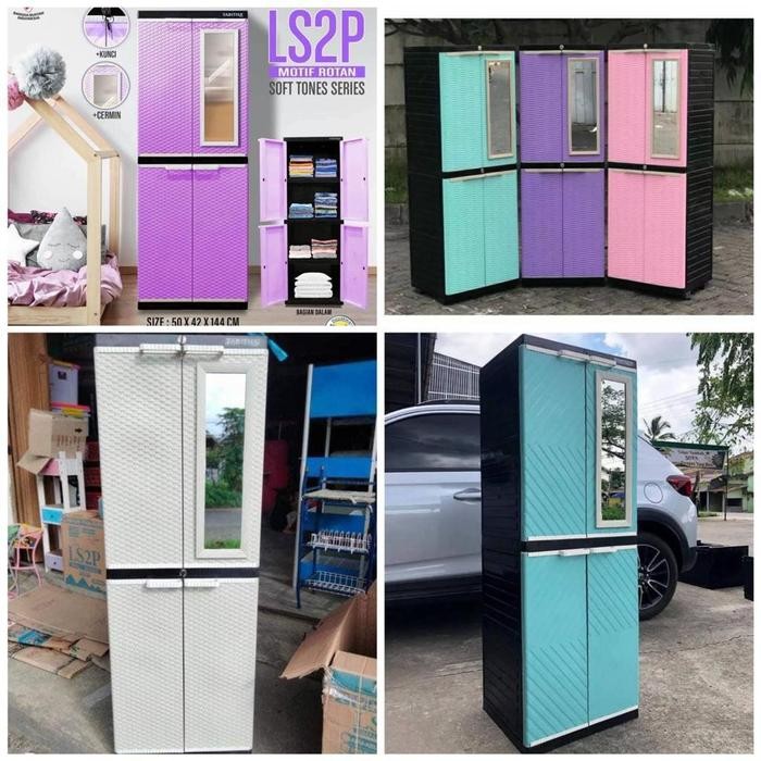 LEMARI PLASTIK 4 SUSUN KACA DAN KUNCI LEMARI BAJU JUMBO