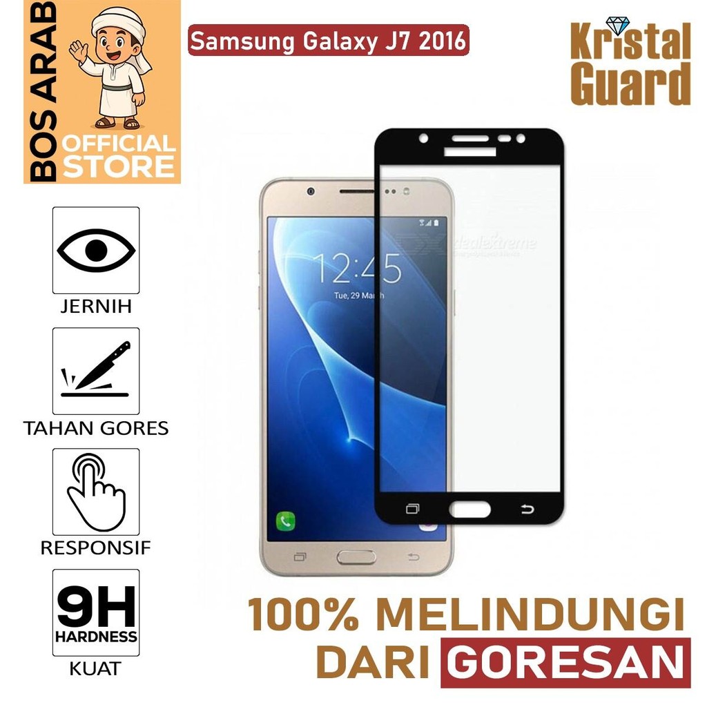 Tempered Glass Full Kaca Untuk Samsung Galaxy J7 (2016) | Pelindung Layar Anti Gores - Hitam