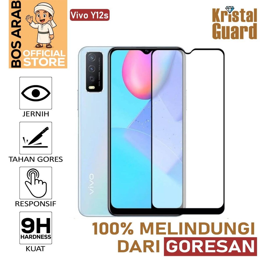Tempered Glass Full Kaca Untuk Vivo Y12S | Pelindung Layar Anti Gores - Hitam