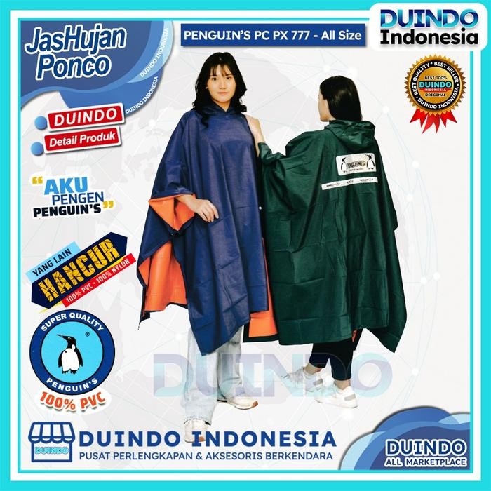 Duindo - Jas Hujan Penguin's PX-777 Ponco Pria Wanita Mantel Kelelawar Pinguin Hijau Hijau Merah