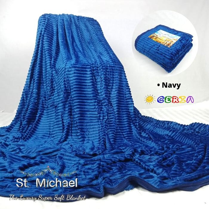 Selimut Bulu Tebal Jumbo Lembut Halus St Michael 200x200 Navy