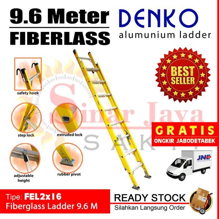 

Terlaris Tangga Fiberglass 9.6 Meter Denko Fel2X16 9,6 M Tangga Lipat Pln