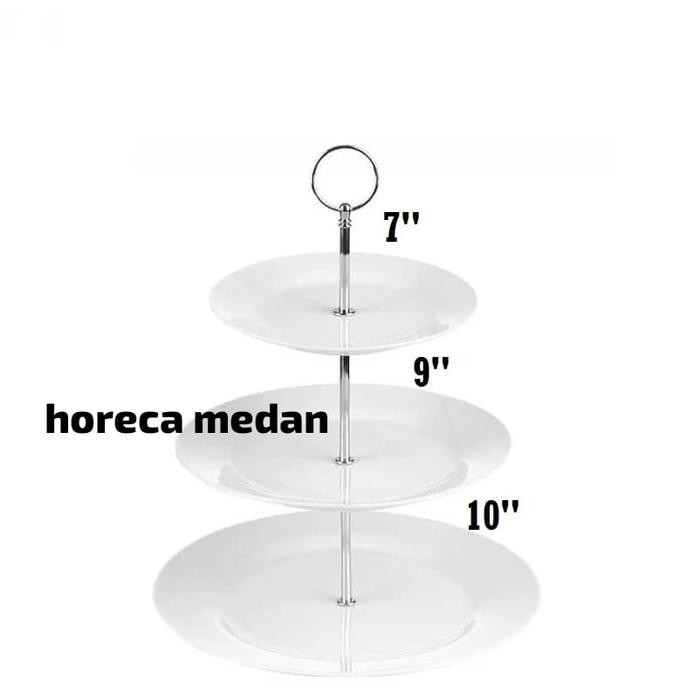 ------] RAK KUE KERAMIK 3 TINGKAT SUSUN 3 / RAK CUPCAKE / RAK BUAH HOMELINE 7 9 10 INCI