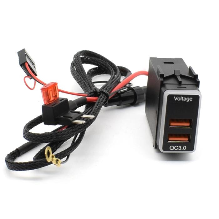 DUAL USB QUICK FAST CHARGER QC 3.0 DENGAN VOLTMETER MOBIL NISSAN