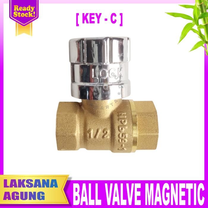 Ball Valve Magnetic 1/2" Inch Kran Magnet Ball Valve Lockable Kuningan Sr Pdam Pamsimas