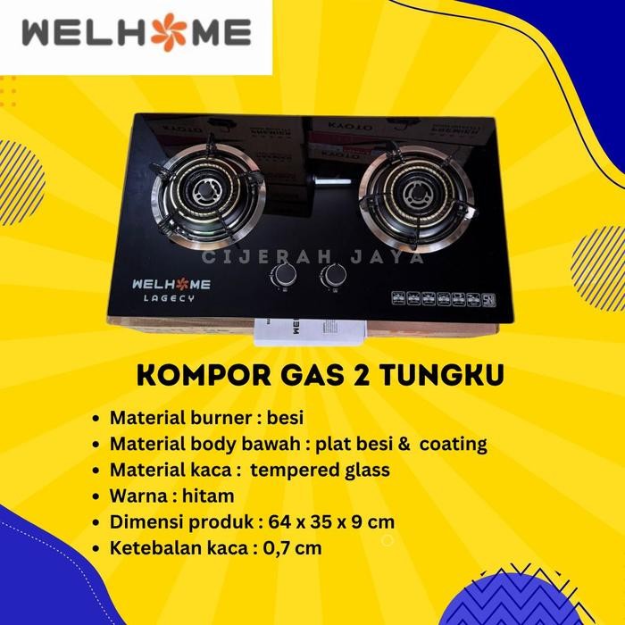 ] KOMPOR GAS TANAM 2 TUNGKU WELHOME KACA TEMPERRED GLASS / BUILT-IN HOB WELHOME KOMPOR TANAM