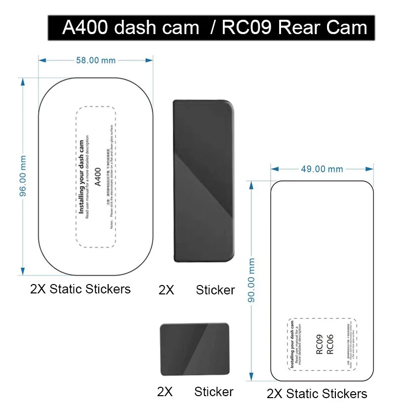 For 70mai Dash Cam A400 Dash Cam Smart Sticker and Static Stickers for 70mai RC09 Rear camera Static