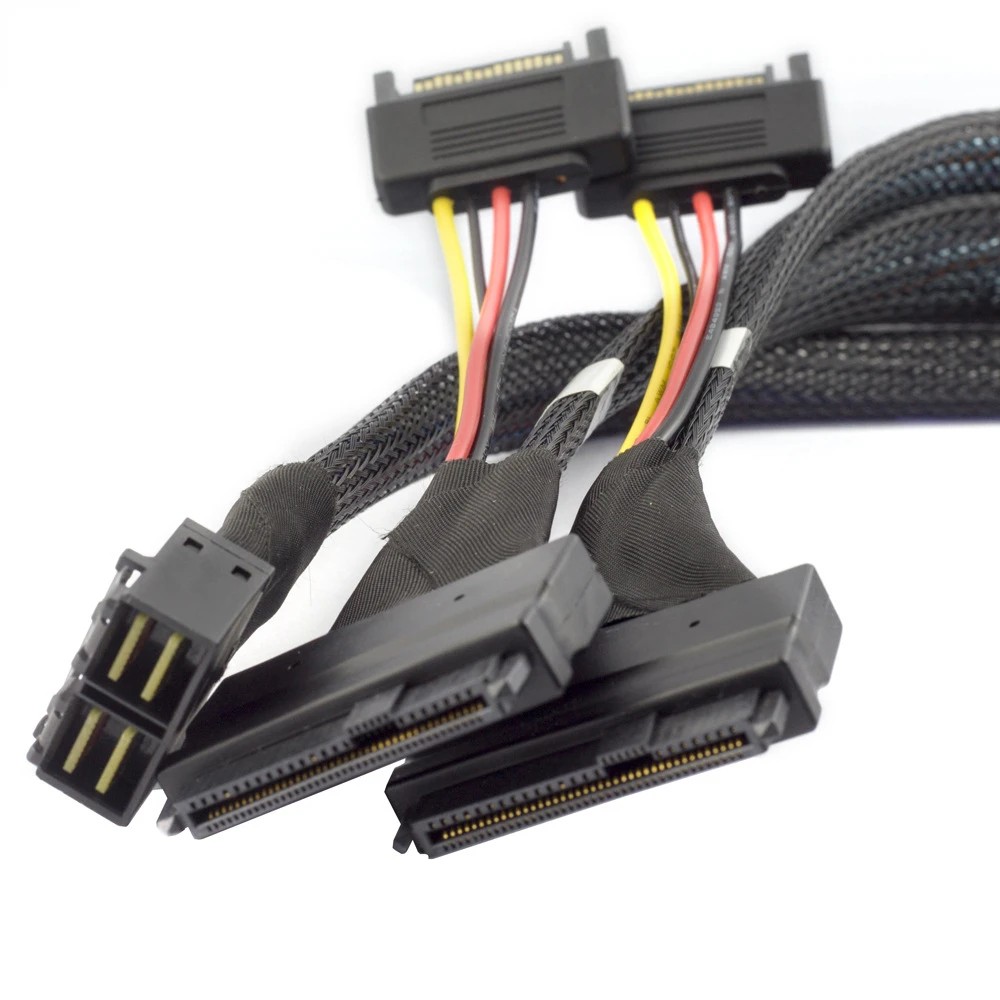 Sff 8643 To 8639 Cable 2 Ports Mini Sas Sff-8643 4I To 2X Sas Sff-8639 With Sata 15P Connection