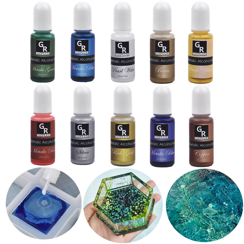 10ml 3D Metallic Resin Pigment Alcohol Ink Diffusion Liquid Resin Colorant Dye DIY UV Resin Mold