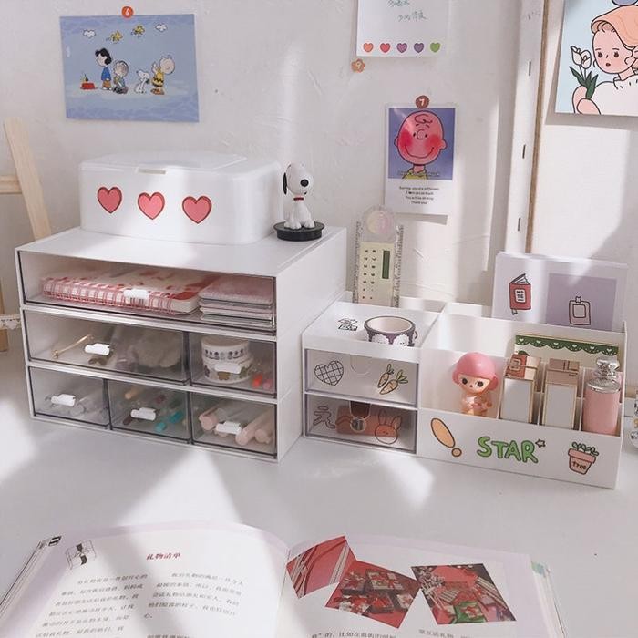 (Allthebest) [MILOLI] Mini Drawer Storage Box Aesthetic Style Korean Desk Laci Mini Putih Desktop