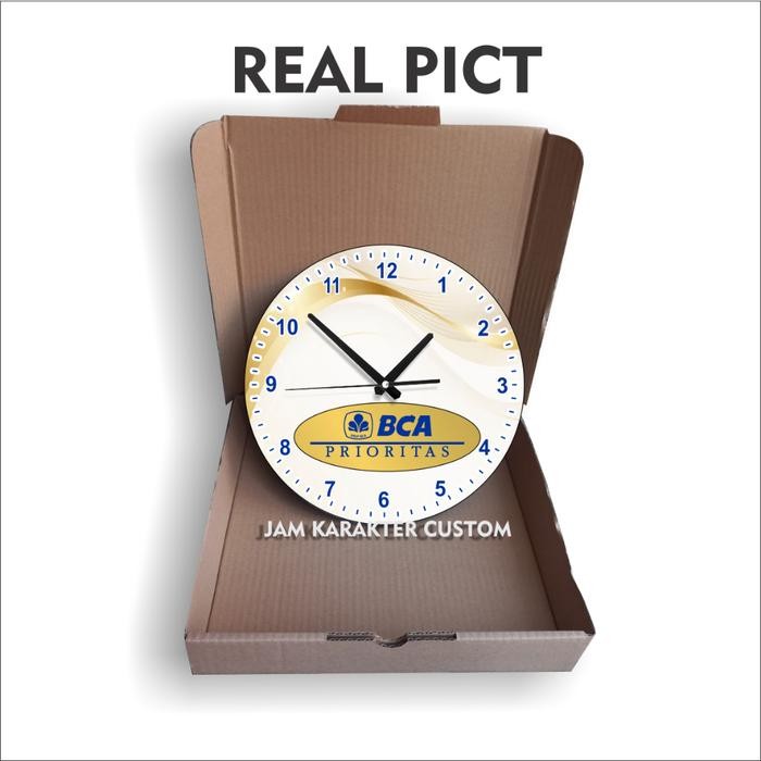 Jam Dinding Karakter Custom Jam Dinding Karakter Kayu Motif Logo BCA Prioritas Ukuran 30 cm