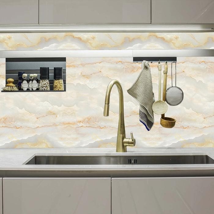 walpaper dinding dapur 6 meter X 60cm anti api, air dan minyak panas motif granit krem