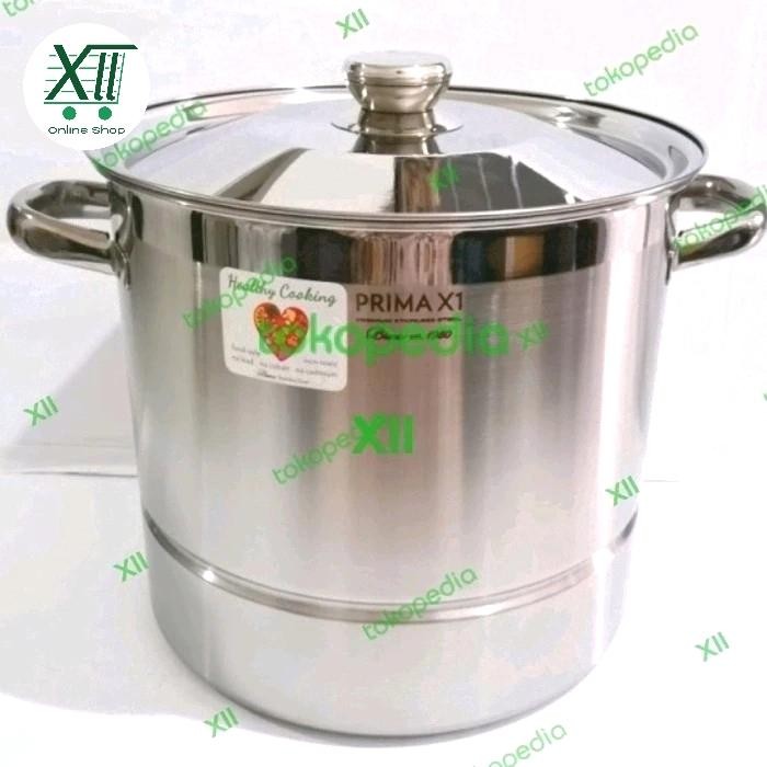 PREMIUM BIMA PRIMA X1 STockpot+Steamer 28Cm/16Liter~Panci Kukus Stainless