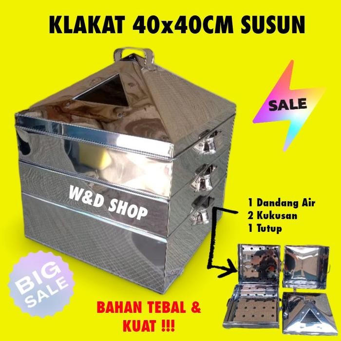 PREMIUM Klakat 40x40 cm susun Stainless- Panci Kukus Serbaguna - Panci Kukus -Kukusan Kue-Kukusan