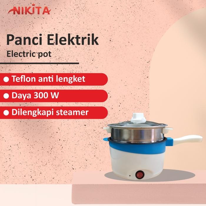 PREMIUM NIKITA Panci Elektrik Multifungsi 18 Cm Panci Listrik teflon masak,goreng,tumis,kukus,sop