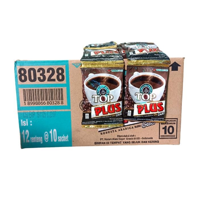 

MARI MILIKI- [1 KARTON] KOPI TOP PLUS (KOPI+GULA) ISI 12 RENTENG @10 PCS COFFEE ROBUSTA BUBUK
