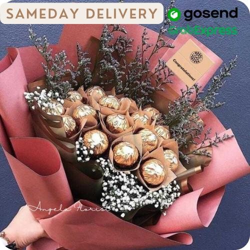 TERBARU SAMEDAY Delivery - handbouquet Coklat Mix Bunga Buket Ferrero Rocher BISA GRAB