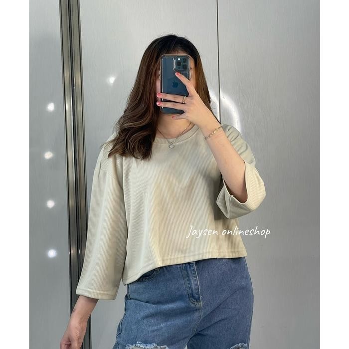 BEST SELLER Baju kaos crop knit rib oversize LD 120cm atasan crop jumbo bisa hijab friendly Top