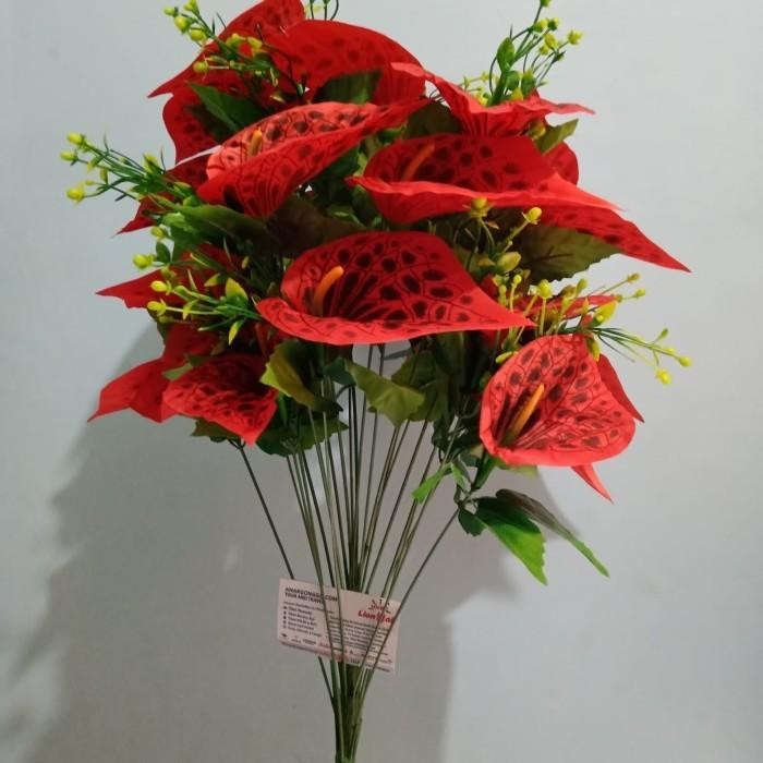 Bunga Hias Artificial Anthurium Kuping Gajah Merah untuk Dekor