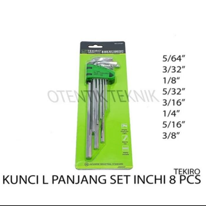 TEKIRO KUNCI L SET 8 PCS panjang inci 5/64 - 3/8" - KUNCI L INCHI LONG