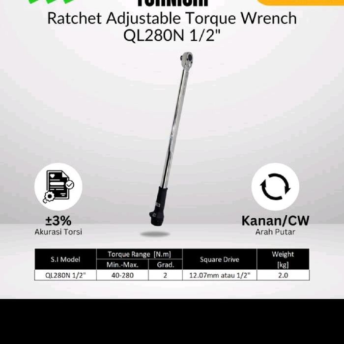 Kunci Torsi QL280N 1/2" 40 - 280Nm TOHNICHI Torque Wrench