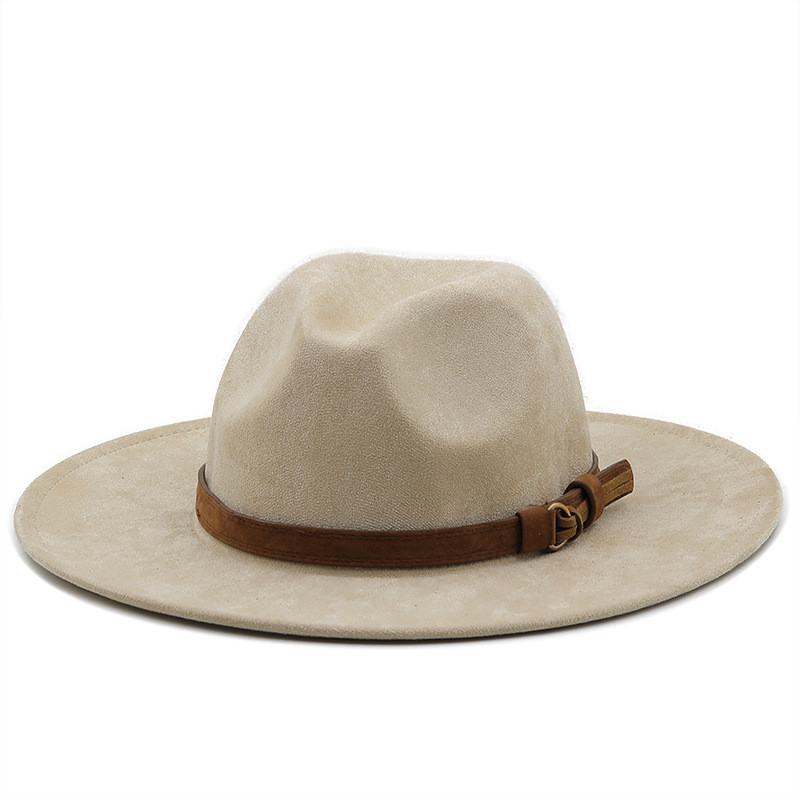 Suede Jazz Fedora Hat with Brown Belt Men Wide Brim Western Cowboy Top Cap Party Church Hats Women