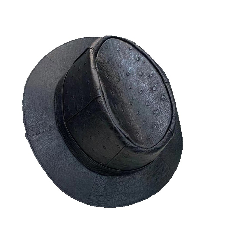 Authentic Real True Ostrich Skin Gentlemen Black Derby Bowler Hat Genuine Exotic Leather Party