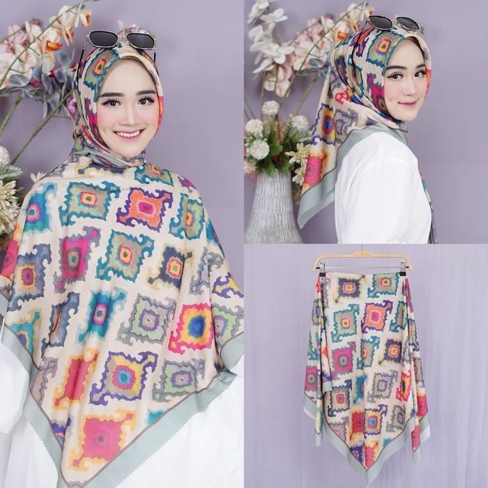 ( SERIES TURKEY ) Hijab Motif Terbaru Segiempat Motif Bunga Denay Motif 2024 Katun Voal Nyaman