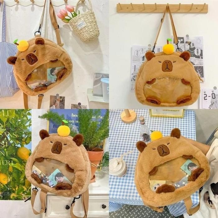 Tas 2 in 1 Ransel Selempang Sling Bag Capybara Kapibara Transparan.