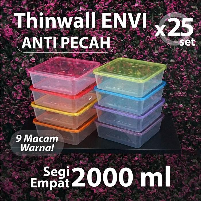(Bekasi) Paket 25 set - Thinwall ENVI Anti Pecah 2000 ml - Square