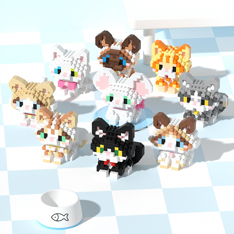 Mini Cat Set Blocks Construction Set Animals Micro Building Blocks Toys for Children 6 to 12 Year