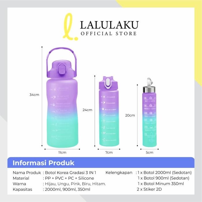 

(Expert) Botol Minum Gradasi Viral Botol Motivasi Beranak 3in1Korea 2L+1L+500ml