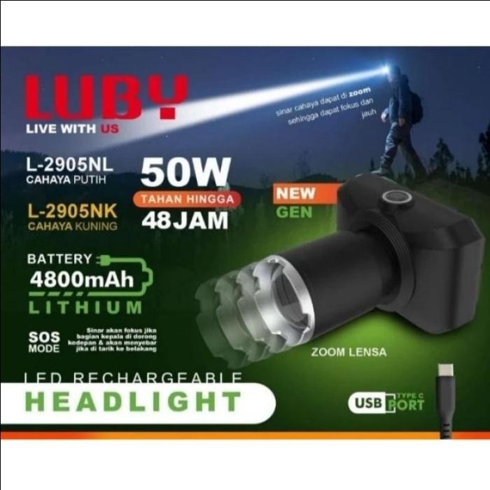 Terbaru Senter Kepala Luby 2905 Headlamp Luby 50 Watt