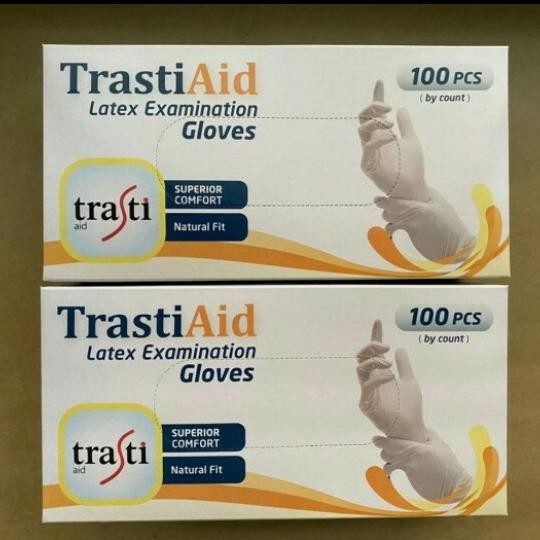 sarung tangan latex 1 box 100 pcs handscoon latex medis Trasti