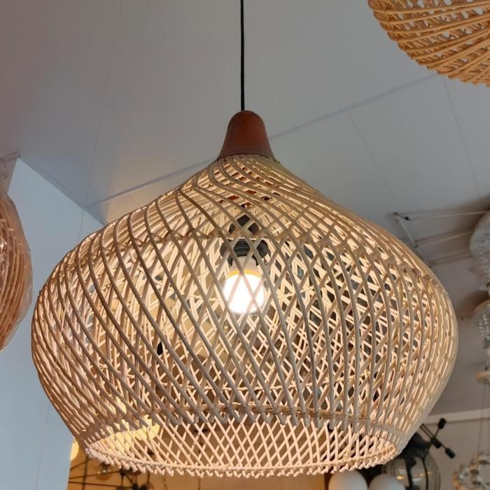 Lampu Gantung Rotan Mangkok + Kayu