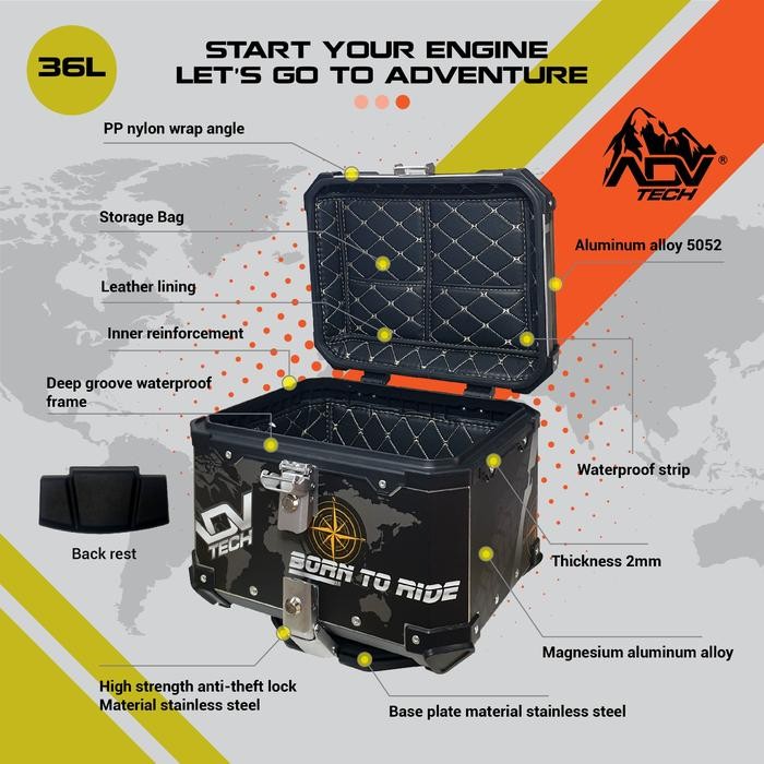 PREMIUM Top Box Tail Box Motor Touring Aluminium Pannier 36Lt 4ADV Universal
