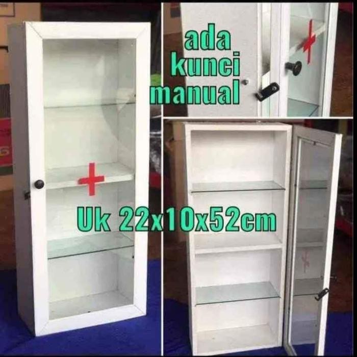 PREMIUM kotak penyimpanan obat kotak p3k kotak p3k kaca minimalis warna putih termurah ukuran 4sap