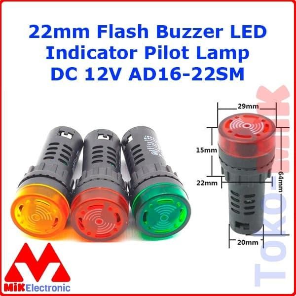 AD16-22SM FLASH BUZZER 12V DC/AC LED LIGHT PILOT LAMP ALARM SIGNAL *