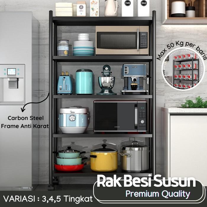 PREMIUM Rak Penyimpanan Dapur Lemari Sayur Besi Piring Meja Stainles Minimalis