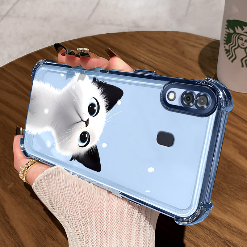 Casing Hp untuk Samsung A30 A20 A21s M10s Case Casing Softcase Kucing Hitam Putih HP Kasus Ponsel Ke
