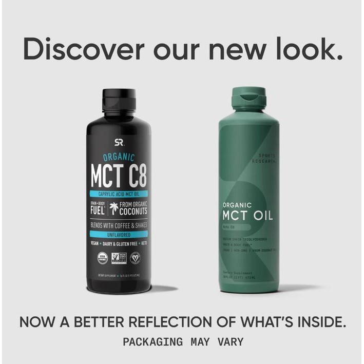 Sports Research Organic MCT C8 Oil Unflavored 473 ml keto diet coconut