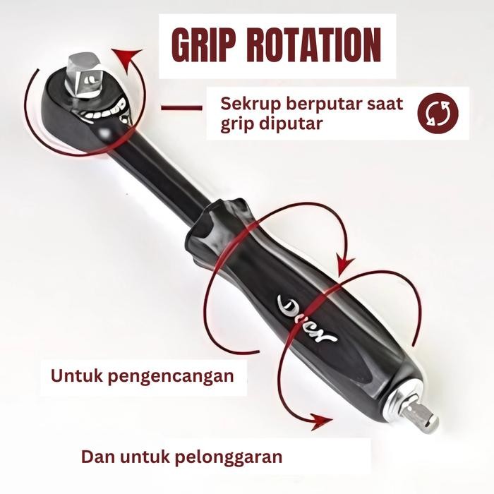 Limited Handle Shock Putar Deen Dnr-60Tws Sq 1/4" Quick Twist Kunci Ratchet - Original Japan