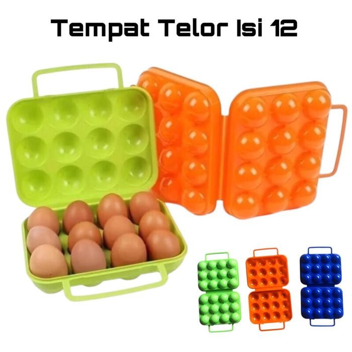 Tempat Telor Isi 12 - Tempat Telor Portable Traveling Camping Hiking Traveling - Biru Kode 177