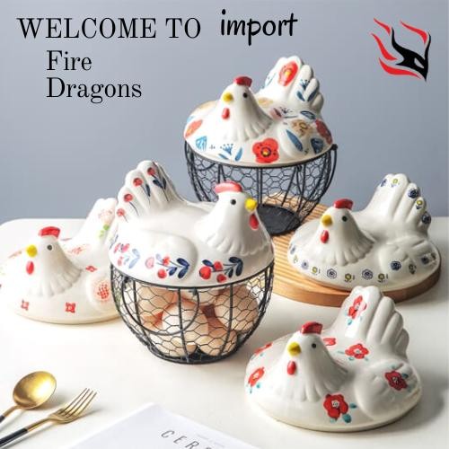 Keranjang Tempat Telur Telor Unik Motif Ayam Keramik + Besi - Nakami Kode 248